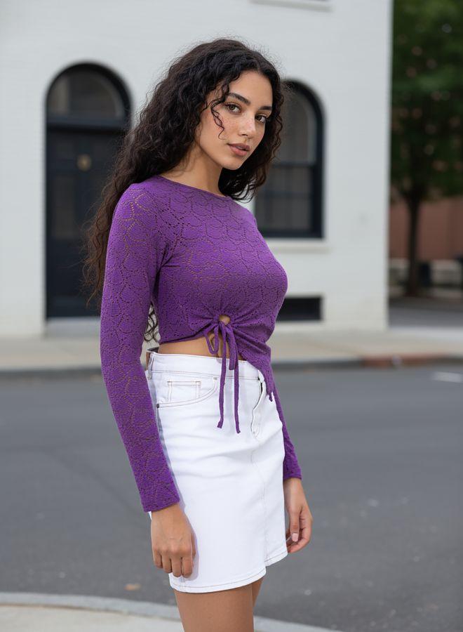 Freehand Women Regular Fit Textured Boat Neck Full Sleeves Asymmetric Top - Image 2